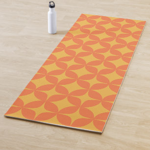 Tapete De Yoga Padrão Geométrico do Médio Retroativo Amarelo e