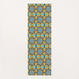 Tapete De Yoga Padrão geométrico fractal azul e amarelo
