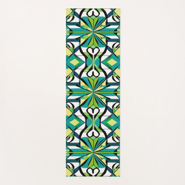 Tapete De Yoga Padrão Geométrico Verde e Preto (Frente)