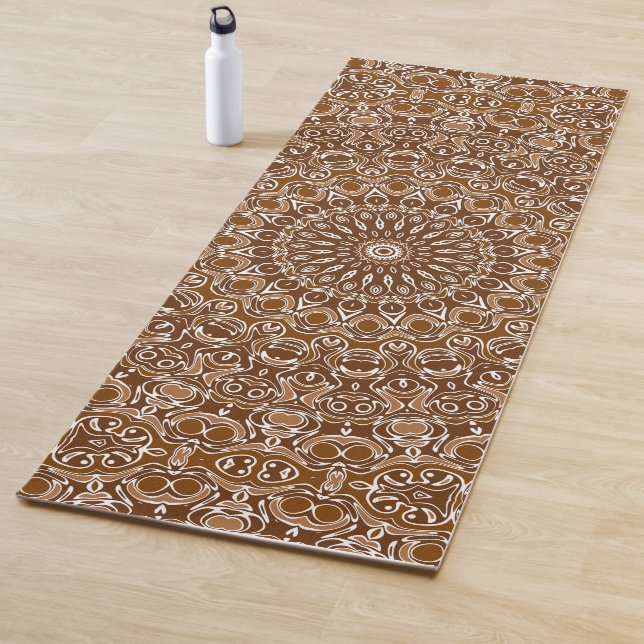 Tapete De Yoga Padrão Mandala Marrom e Branco Chocolate (In Situ)