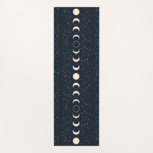 Tapete De Yoga Padrão Minimalista de Fases Lunares com Estrelas e