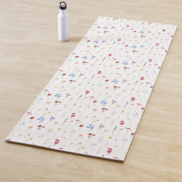 Tapete De Yoga Padrão Minimalista de Flor Silvestre Aquarela Cott
