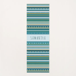 Tapete De Yoga Padrão Monograma Tribal Teal Blue Stripes