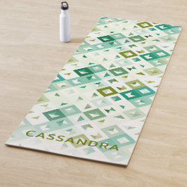 Tapete De Yoga Padrão Mosaico Azul-marfim-verde-oliva personaliza