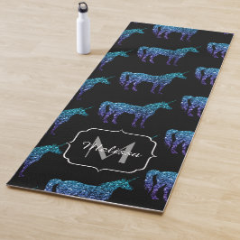 Tapete De Yoga Padrão ombre azul aqua brilho de unicórnio Monogra