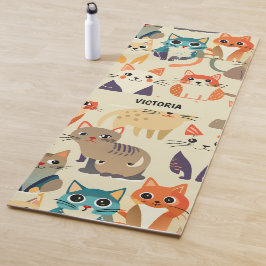 Tapete De Yoga Padrão Personalizado Cats Watercolor