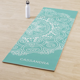Tapete De Yoga Padrão Personalizado De Arte De Mandala Em Azul L