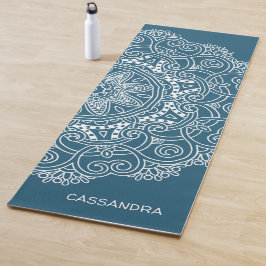 Tapete De Yoga Padrão Personalizado De Arte De Mandala No Azul Ne