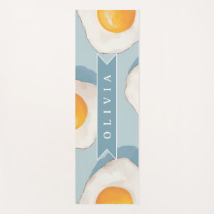 Tapete De Yoga Padrão Personalizado de Ovo Frito Divertido Azul E