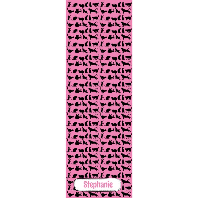 Tapete De Yoga Padrão Silhouette Personalizado Em Gato Preto Rosa (Criador carregado)