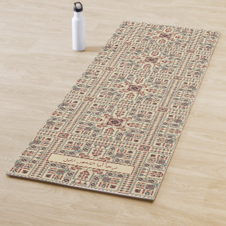 Tapete De Yoga Padrão Tatreez, ornamento geométrico bege