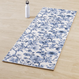 Tapete De Yoga Padrão Toile Floral Vintage Azul