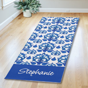 Tapete De Yoga Padrão Toile Francês Azul Nome Personalizado