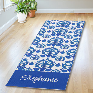 Tapete De Yoga Padrão Toile Francês Azul Nome Personalizado