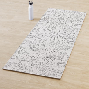Tapete De Yoga Padrão uniforme de fruta tropical preto e branco