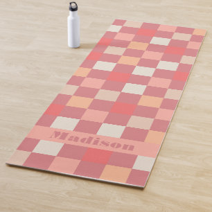 Tapete De Yoga Padrão Verificado na Boho Retroativo Personalizado