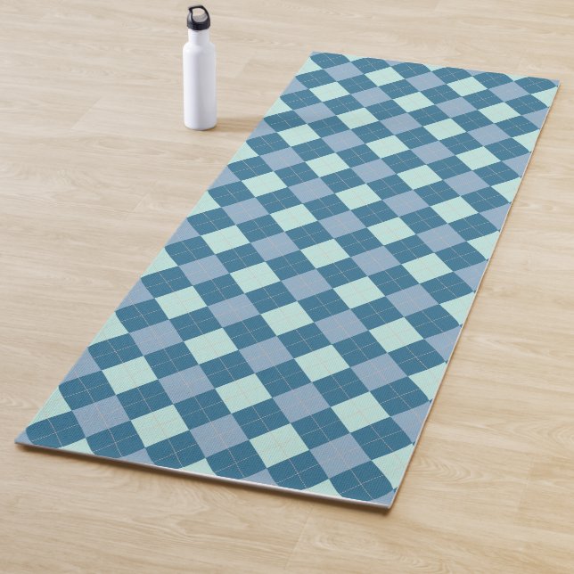 Tapete De Yoga Padrão Vintage Argyle Azul (In Situ)