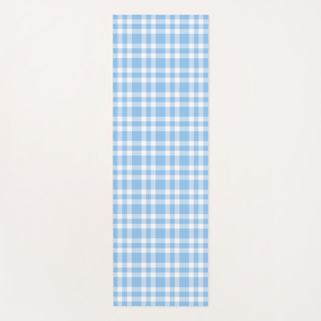 Tapete De Yoga Padrão Xadrez Azul Branco (Frente)