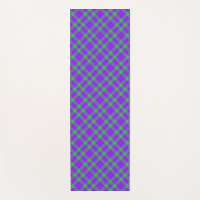Tapete De Yoga Padrão Xadrez Verde Roxo (Frente)
