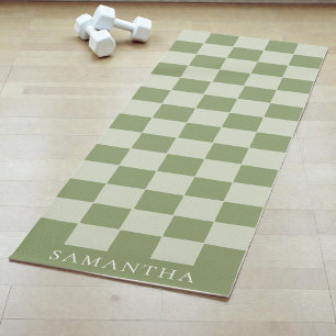 Tapete De Yoga Padrão Xadrez Verde Simples Moderno Personalizado