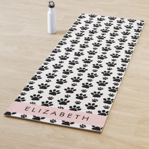Tapete De Yoga Padrões de pata, patas de cão, preto e branco, seu