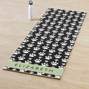 Tapete De Yoga Padrões de pata, patas de cão, preto e branco, seu