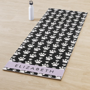 Tapete De Yoga Padrões de pata, patas de cão, preto e branco, seu