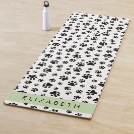 Tapete De Yoga Padrões de pata, patas de cão, preto e branco, seu