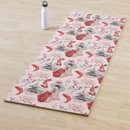 Tapete De Yoga Pagoda Koi - Garota Japonesa - Rosa Vermelho