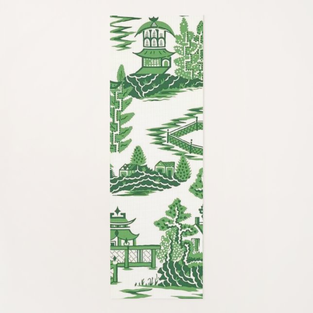 Tapete De Yoga Pagoda Tea House Chinoiserie em Jade Green (Frente)