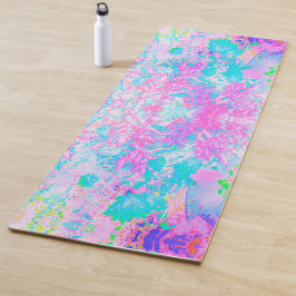 Tapete De Yoga Paisagem de Hortênsias Azul Água e Rosa Quente