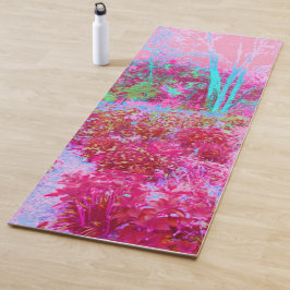 Tapete De Yoga Paisagem Impressionista de Jardim Vermelho e Rosa