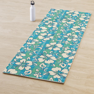 Tapete De Yoga Palaka Pareau Hawaiian Xadrez Hibisco - Azul Turqu