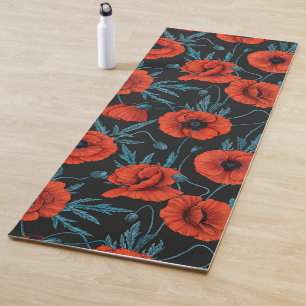 Tapete De Yoga Papagaios, vermelhos e azuis em preto