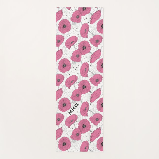 Tapete De Yoga Papoila Flor Padrão monograma personalizado ioga (Frente)