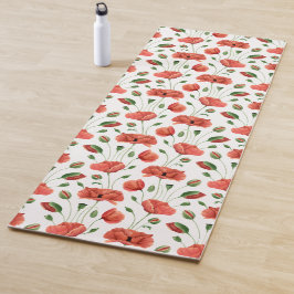 Tapete De Yoga Papoula Vermelha Aquarela Flor Silvestre