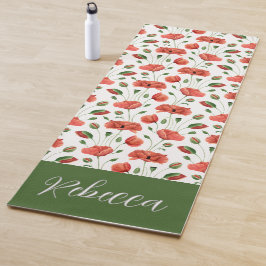 Tapete De Yoga Papoula Vermelha Flor Silvestre Aquarela Nome Pers