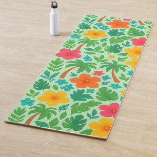 Tapete De Yoga Paraíso Tropical - Folhas de Palma e Padrão de Hib