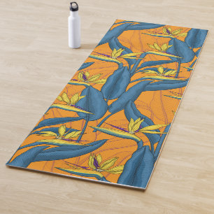 Tapete De Yoga Pássaro das flores do paraíso em laranja