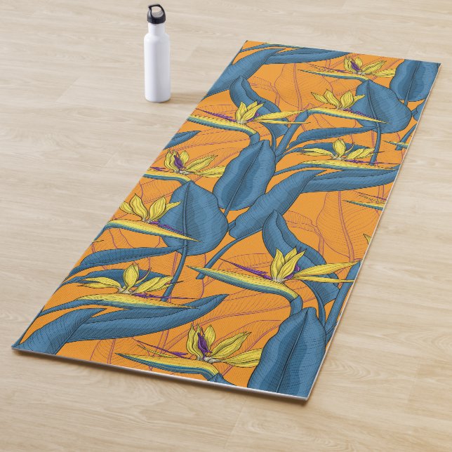 Tapete De Yoga Pássaro das flores do paraíso em laranja (In Situ)