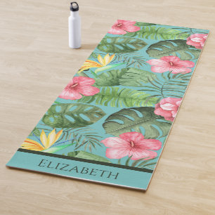 Tapete De Yoga Pássaro Tropical Havaiano do Paraíso Floral