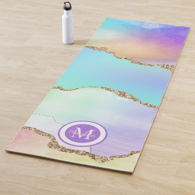 Tapete De Yoga Pastel Dourado Agate Faux Glitter Yoga Mat (In Situ)