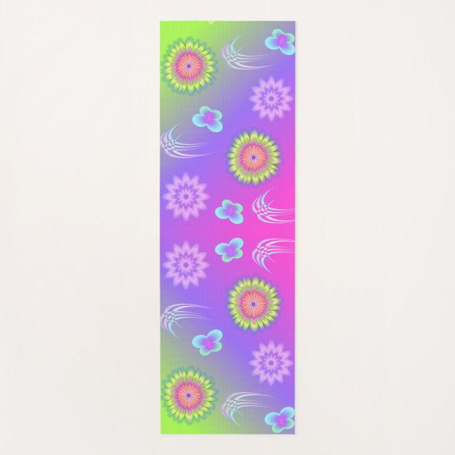 Tapete De Yoga Pastel Gradient Flowers and Butterflies (Frente)
