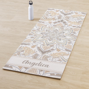 Tapete De Yoga Pastel Peach Mandala Yoga Mat com Nome Personaliza