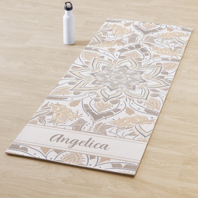 Tapete De Yoga Pastel Peach Mandala Yoga Mat com Nome Personaliza (In Situ)
