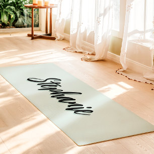 Tapete De Yoga Pastel Verde Menta E Preto Nome Personalizado Simp