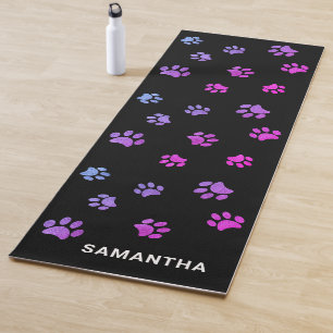 Tapete De Yoga Pata rosa púrpura e branca em preto personalizado