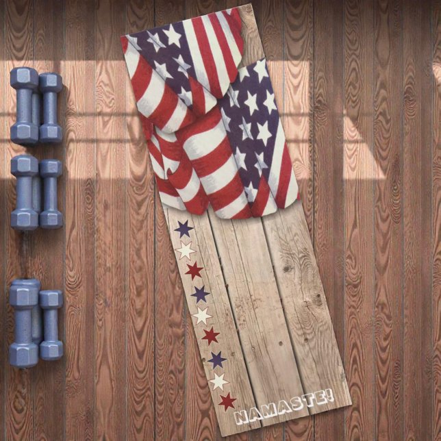 Tapete De Yoga Patriotic US Red White Blue Stars Namaste Custom (patriotic yoga mat with template text overhead view )
