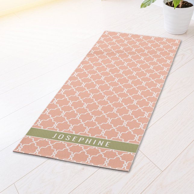 Tapete De Yoga Peach Pink And Olive Green Trellis Pattern (Criador carregado)