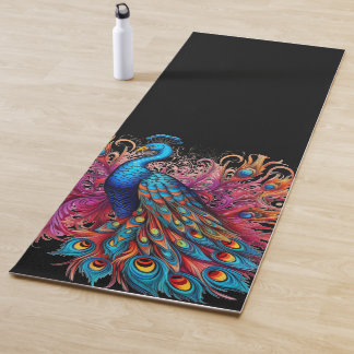 Tapete De Yoga Peacock Flourish Teal em preto